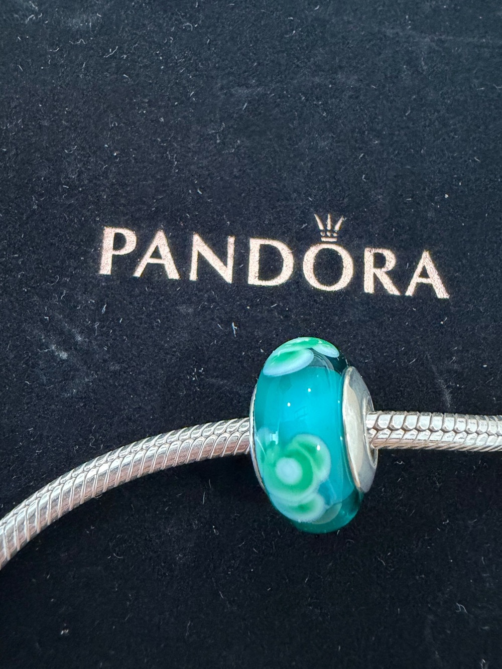 Pandora 790649 Turquoise Flower Murano Glass Charm